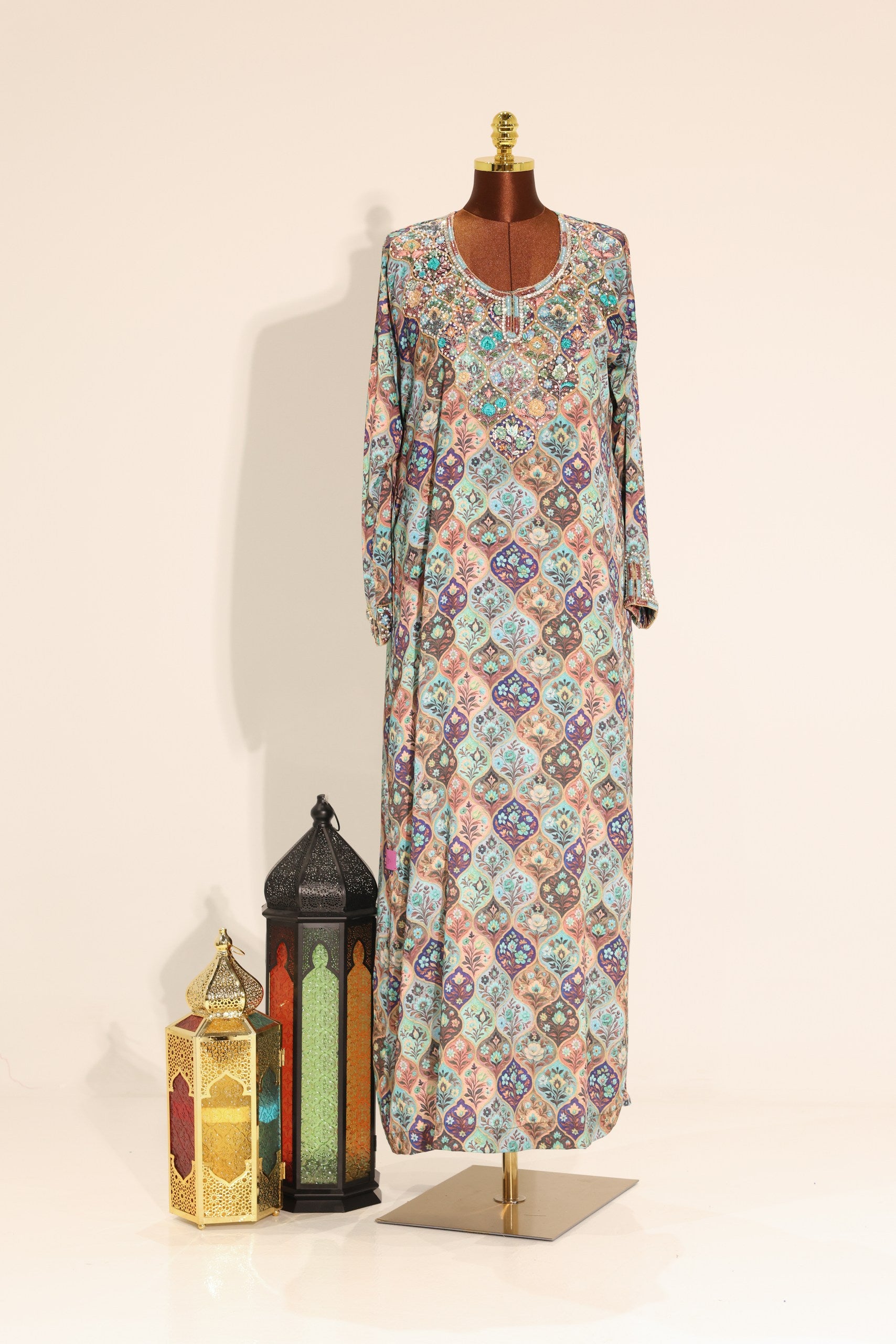 Embroidered Floral Silk Jalabiya