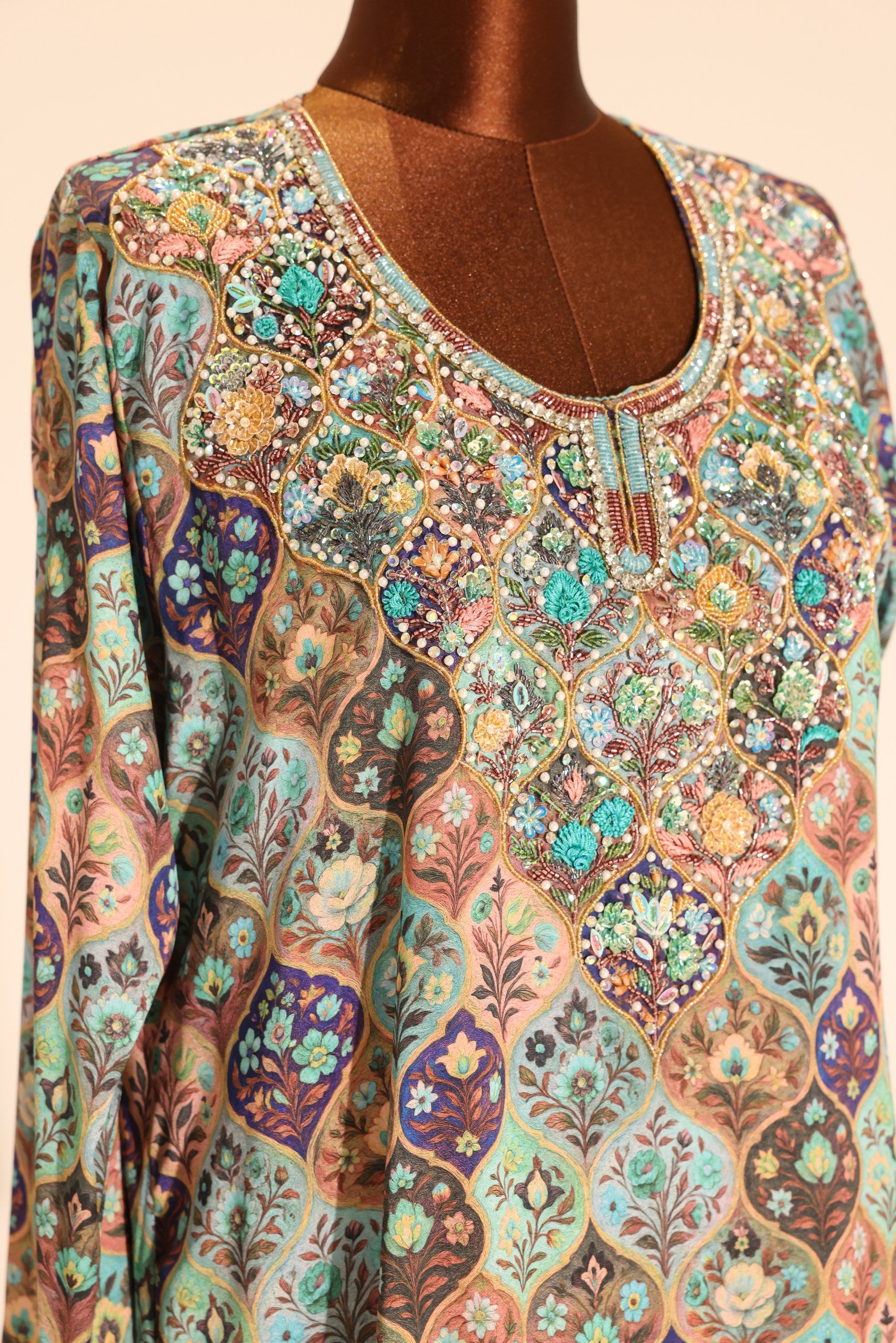 Embroidered Floral Silk Jalabiya