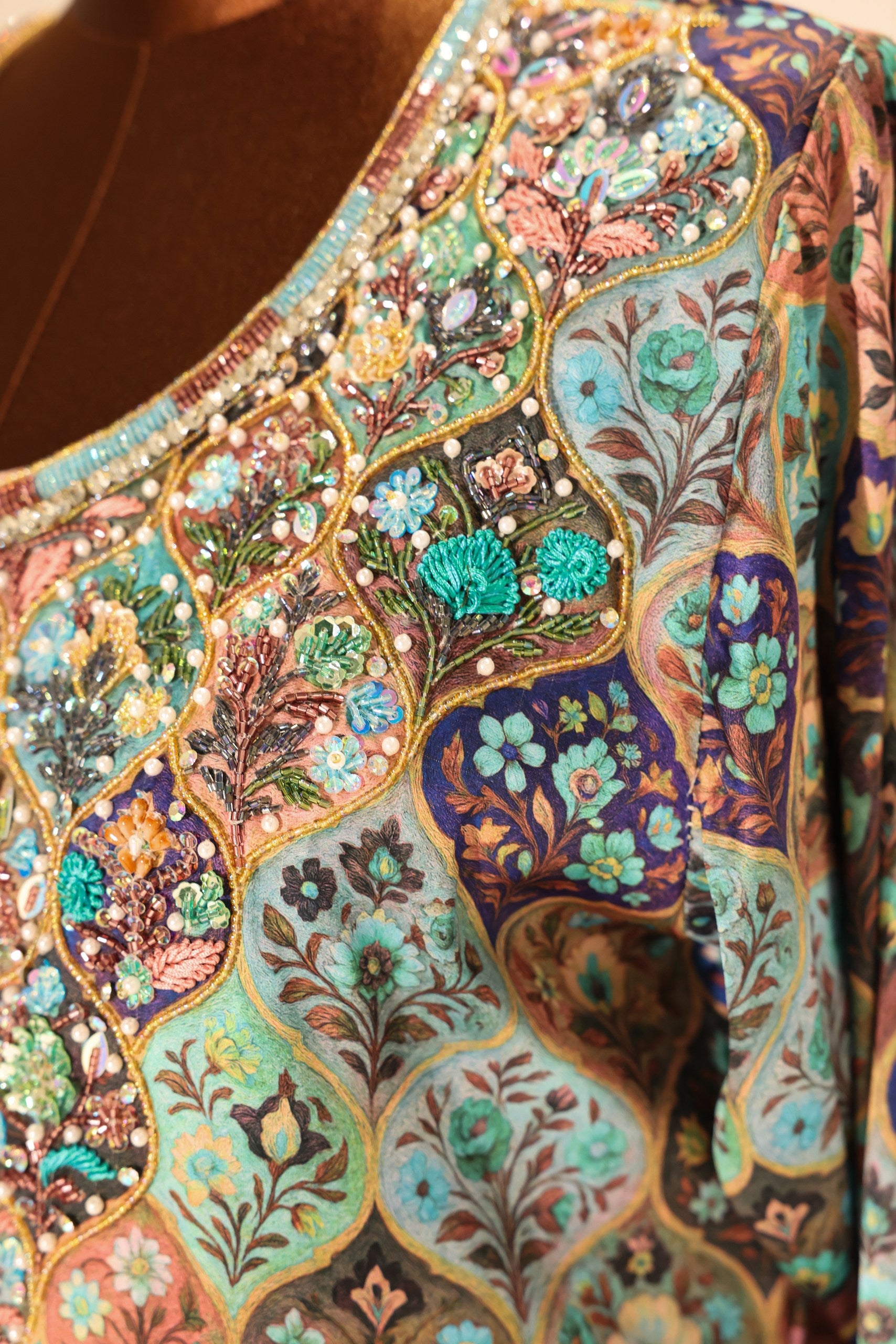 Embroidered Floral Silk Jalabiya