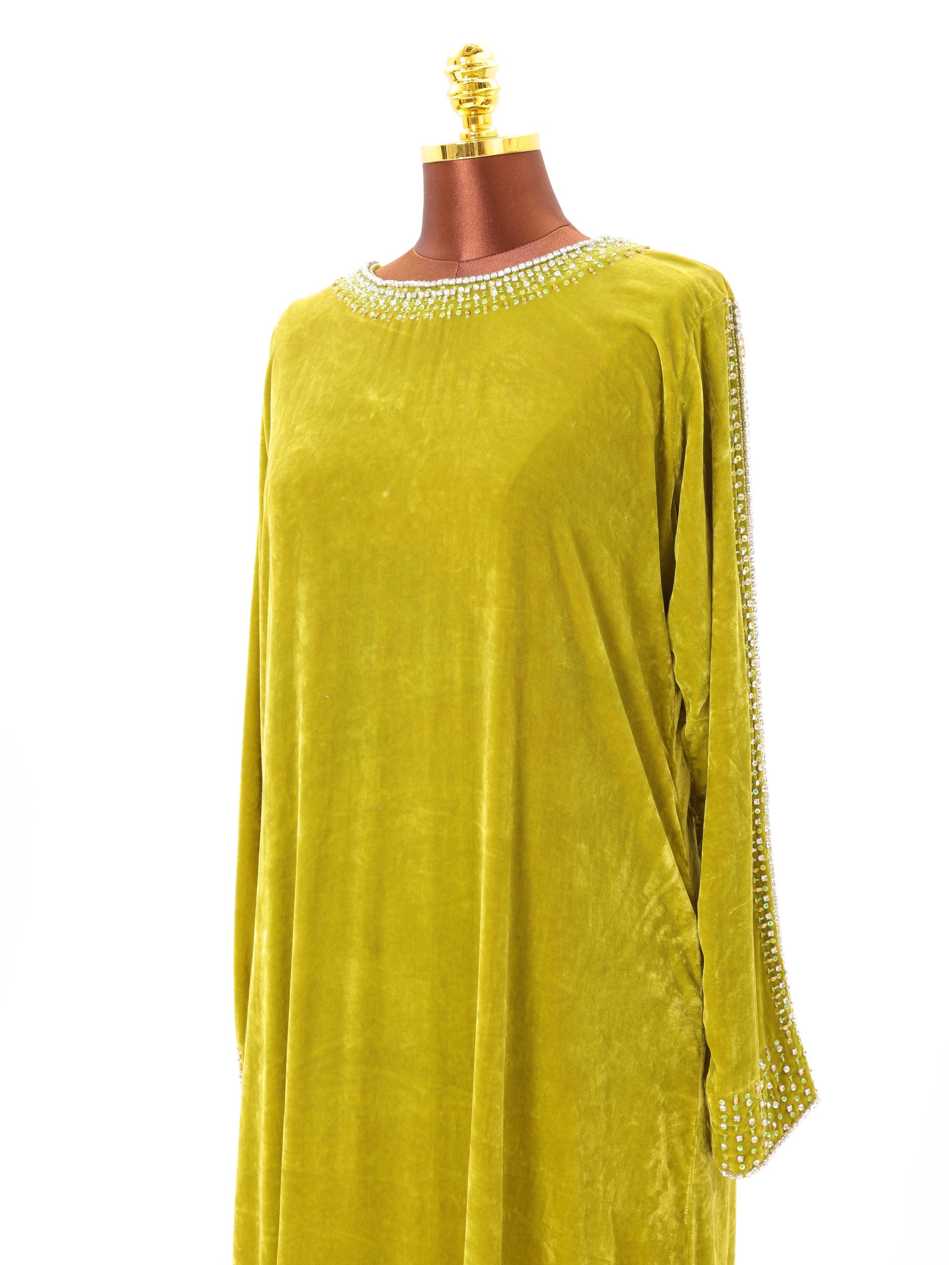 Olive Crystal Velvet Dress