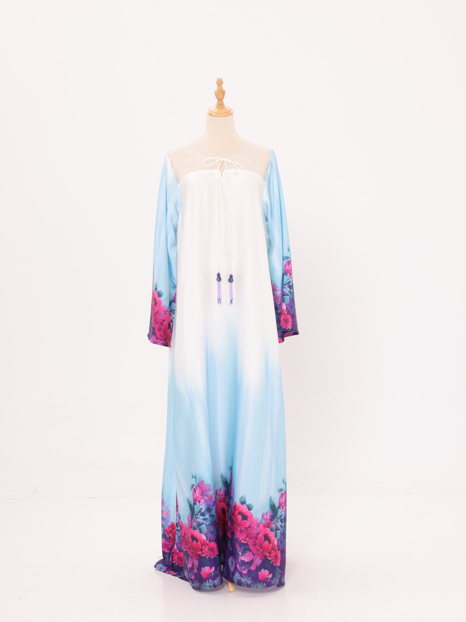 Blue Silk Bloom Jalabiya