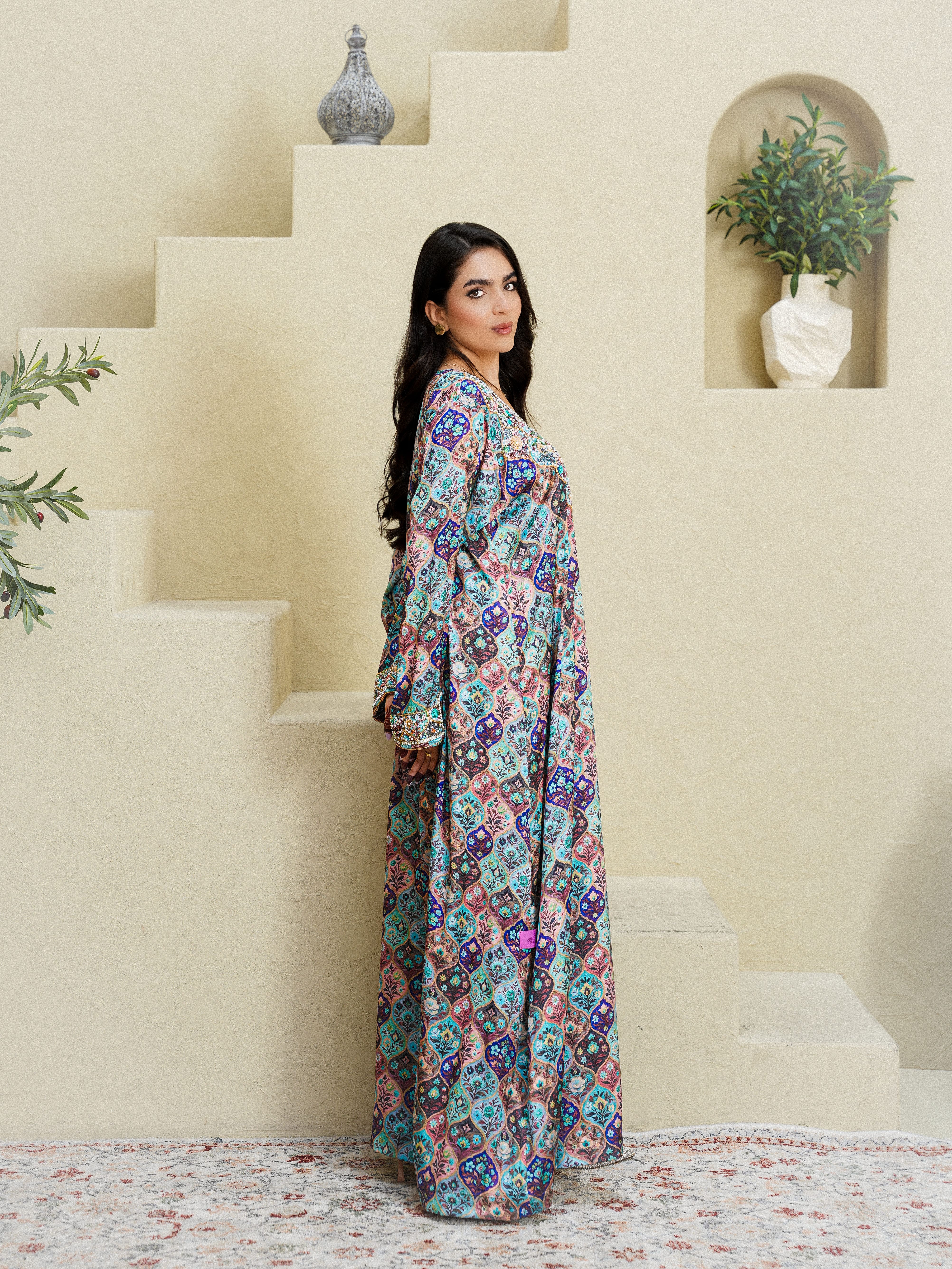 Embroidered Floral Silk Jalabiya