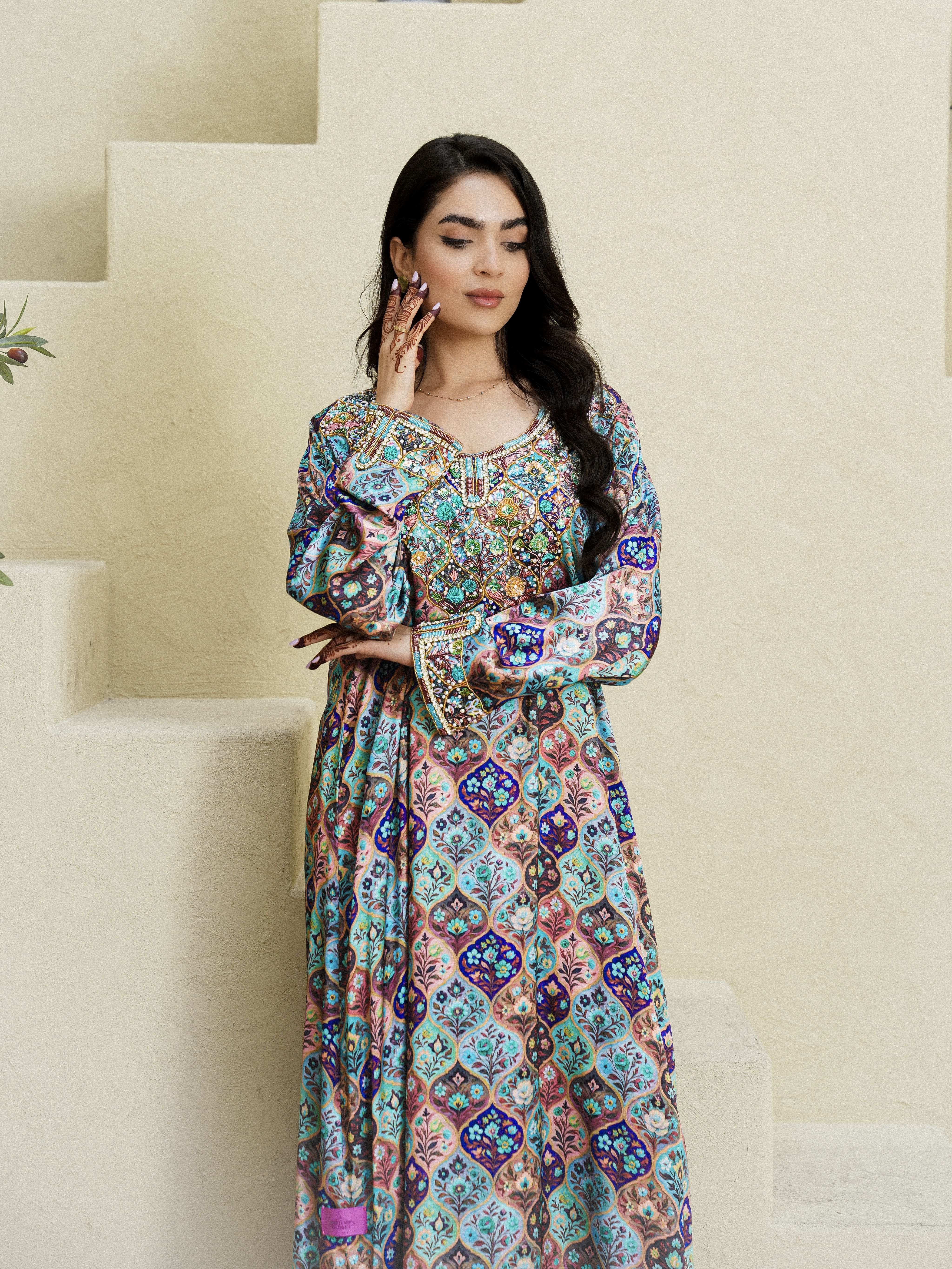 Embroidered Floral Silk Jalabiya