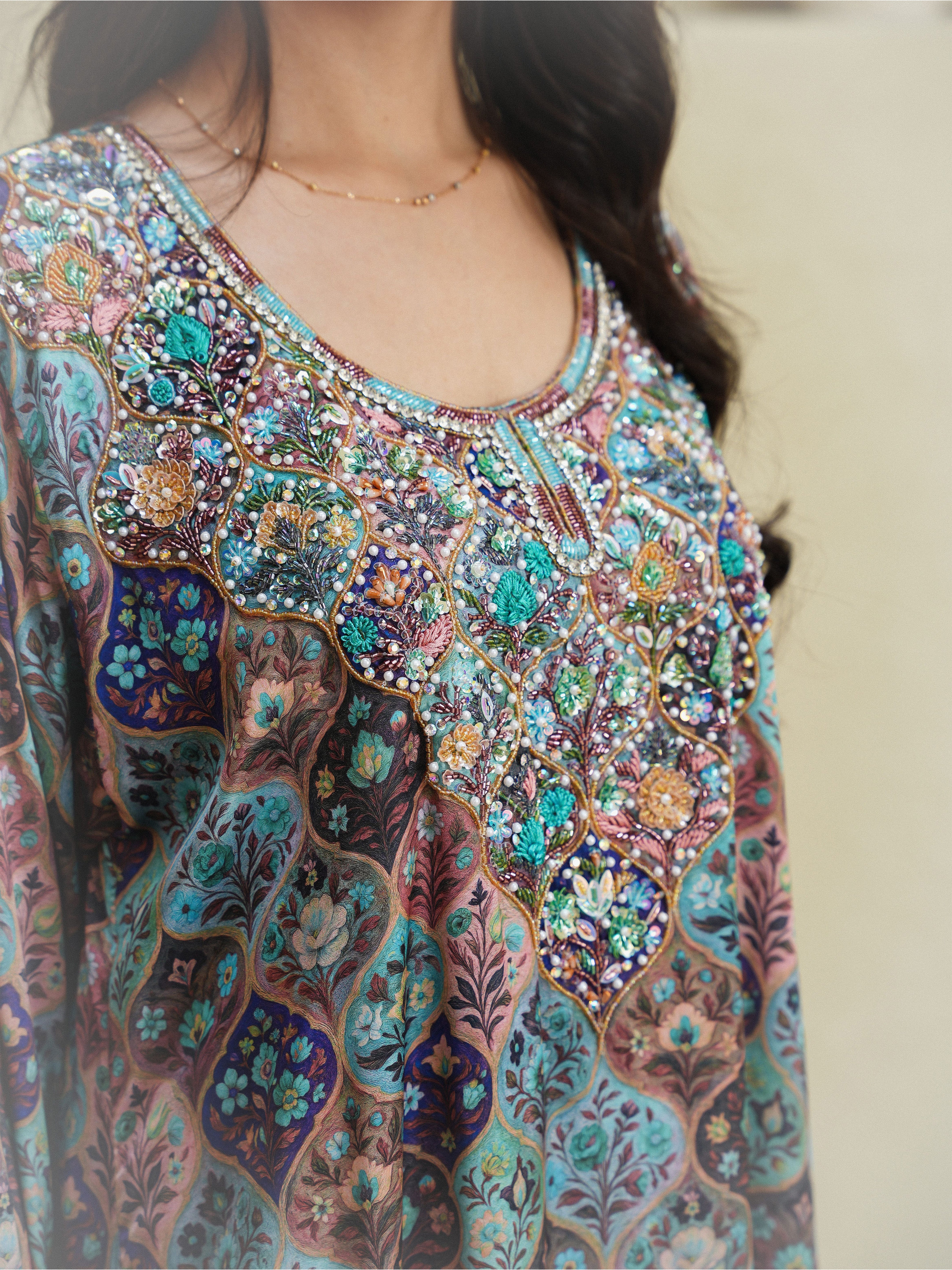 Embroidered Floral Silk Jalabiya