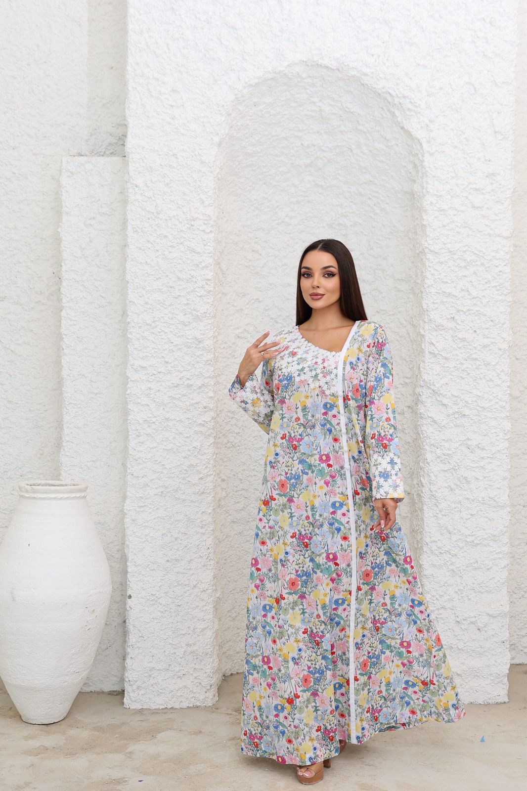 Floral Lace Cotton Jalabiya