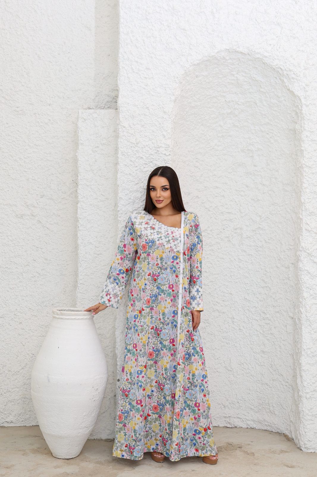 Floral Lace Cotton Jalabiya