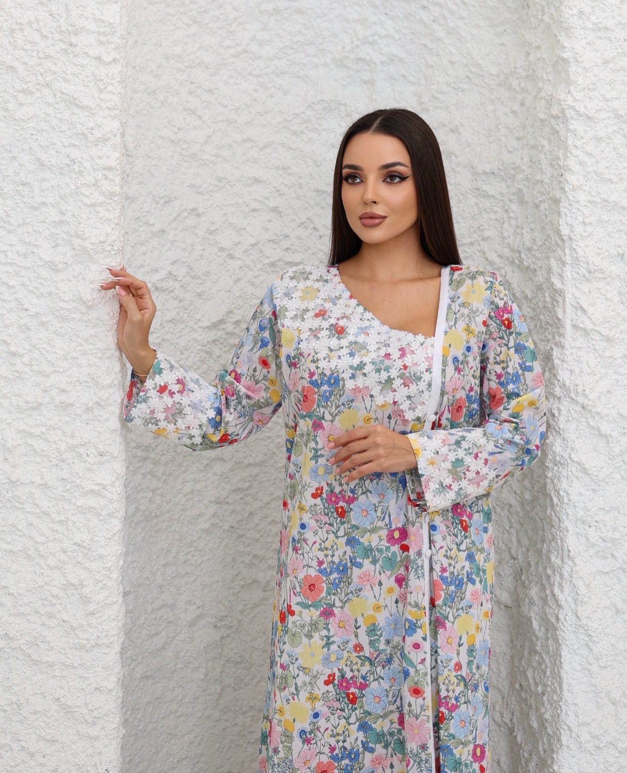 Floral Lace Cotton Jalabiya