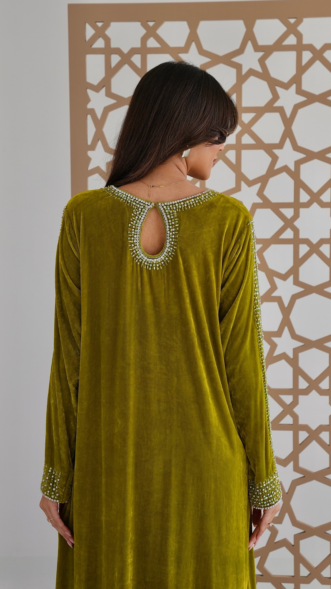 Olive Crystal Velvet Dress