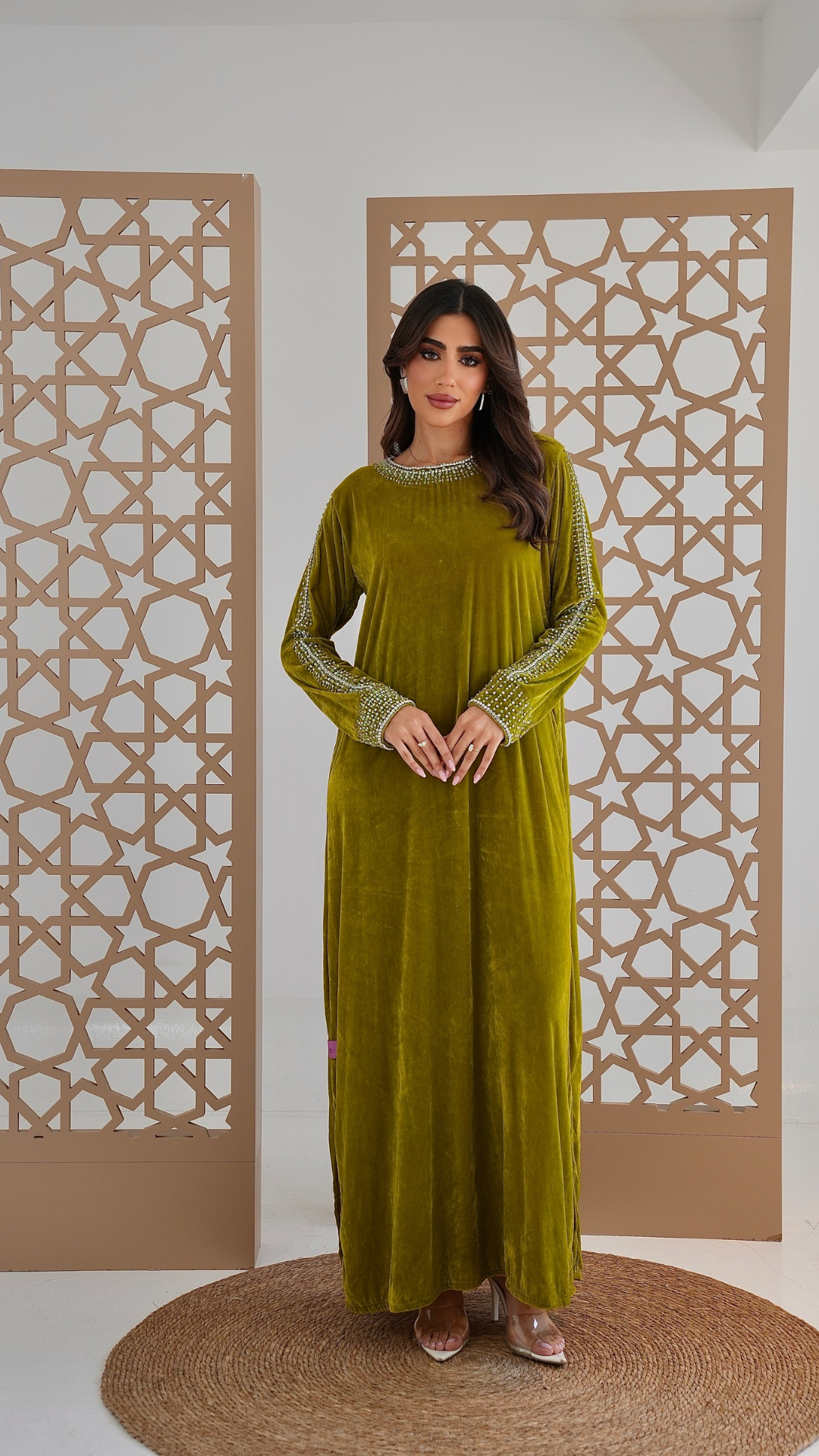 Olive Crystal Velvet Dress