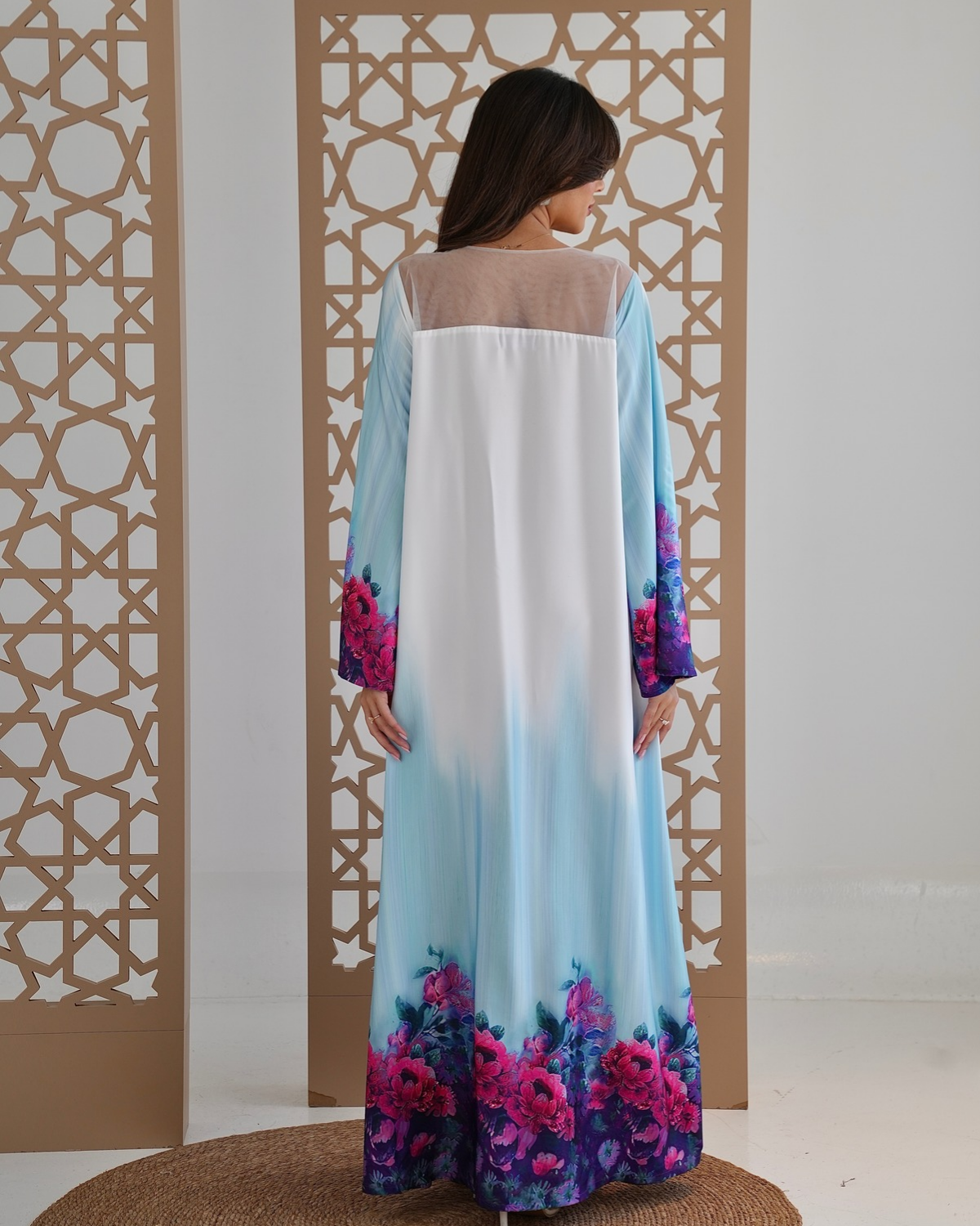 Blue Silk Bloom Jalabiya