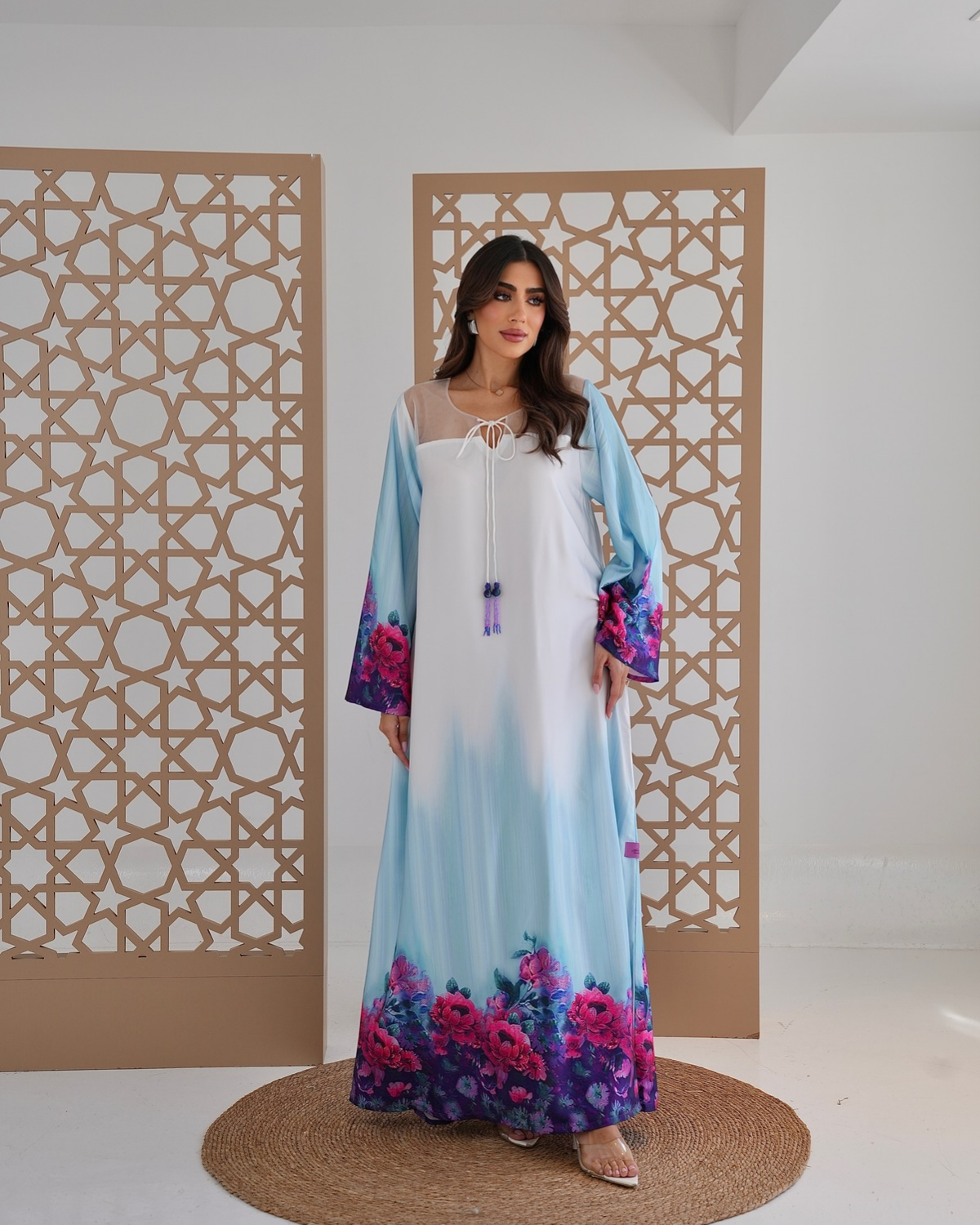 Blue Silk Bloom Jalabiya