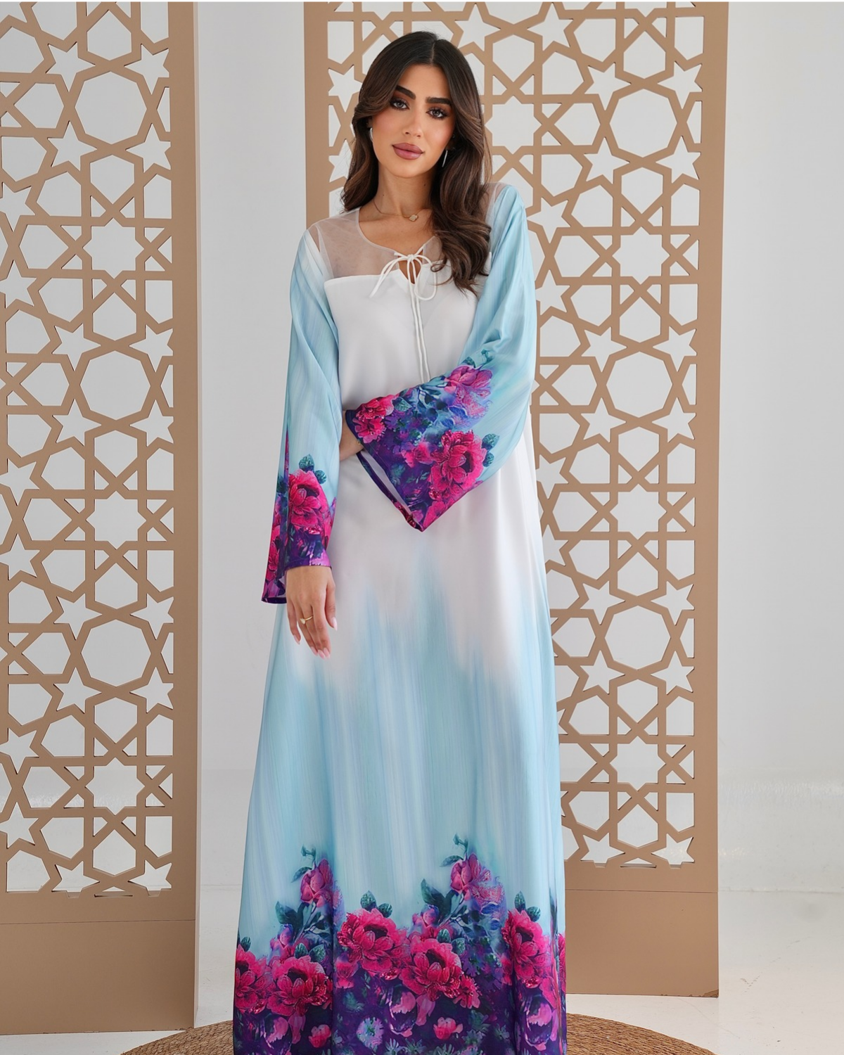 Blue Silk Bloom Jalabiya