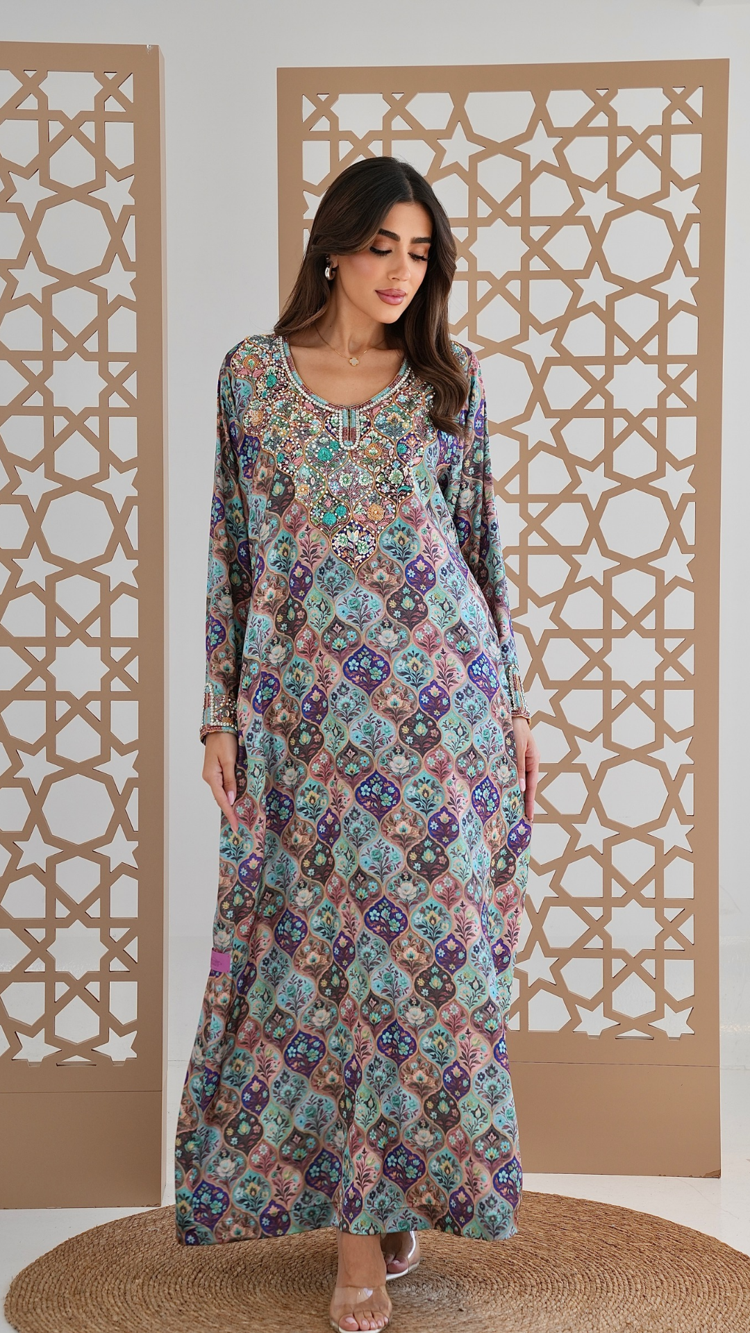 Embroidered Floral Silk Jalabiya