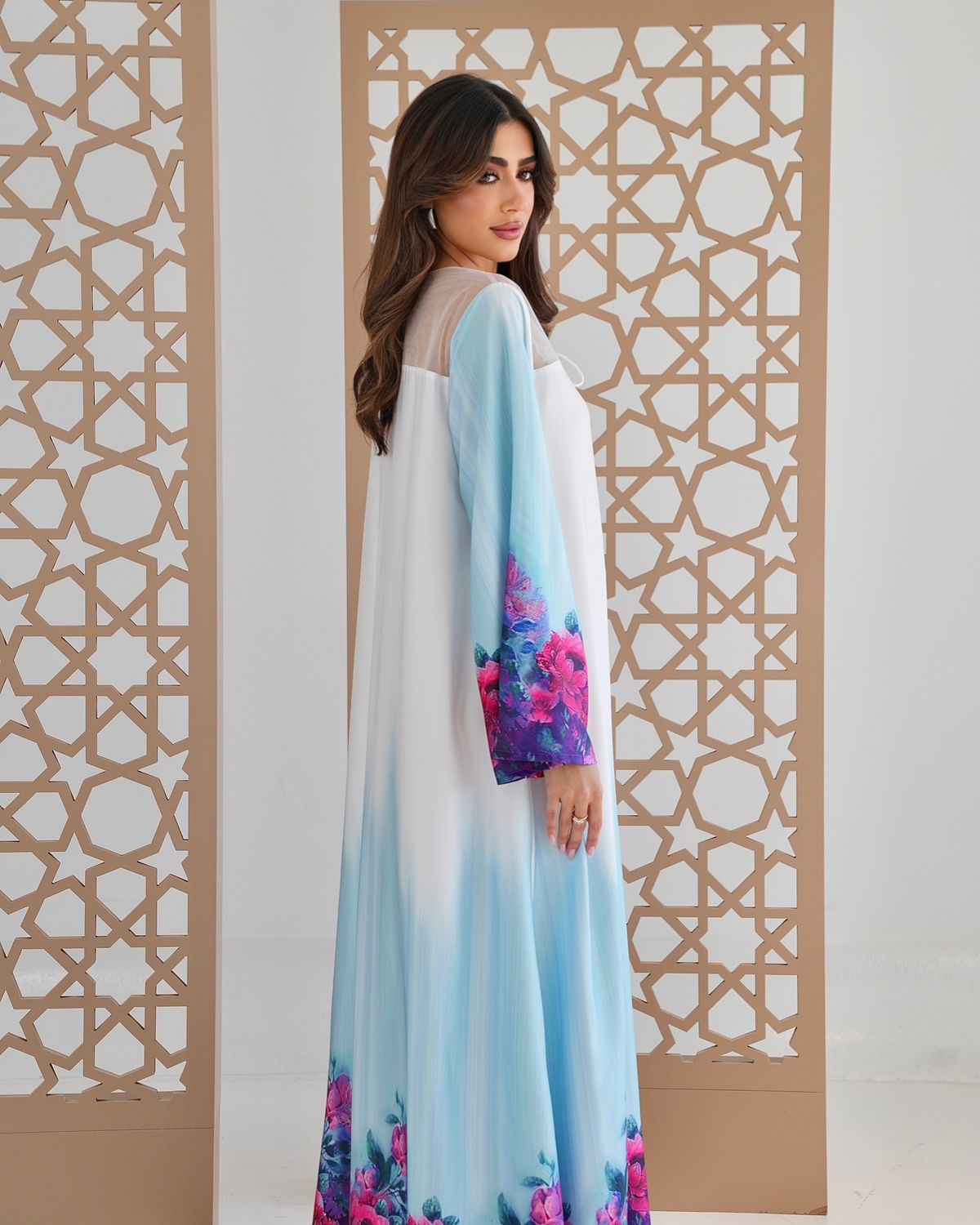 Blue Silk Bloom Jalabiya