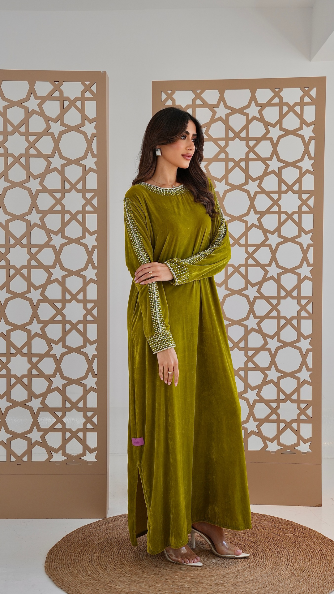 Olive Crystal Velvet Dress
