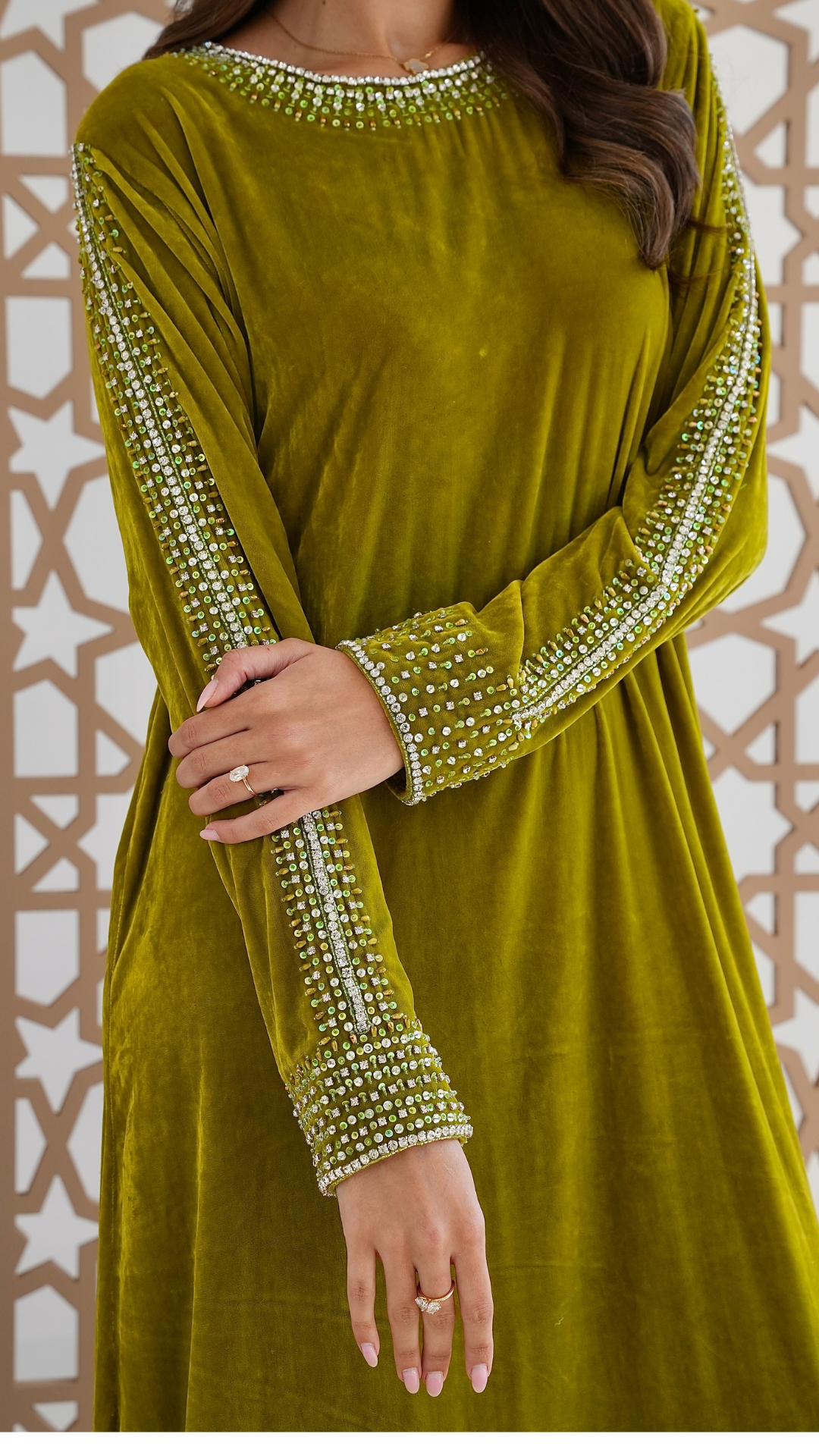 Olive Crystal Velvet Dress